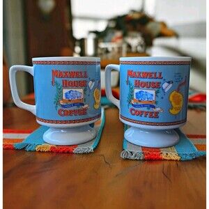 Vintage Maxwell House Pedestal Coffee Mugs Set of 2 - 1970s Footed Advertising